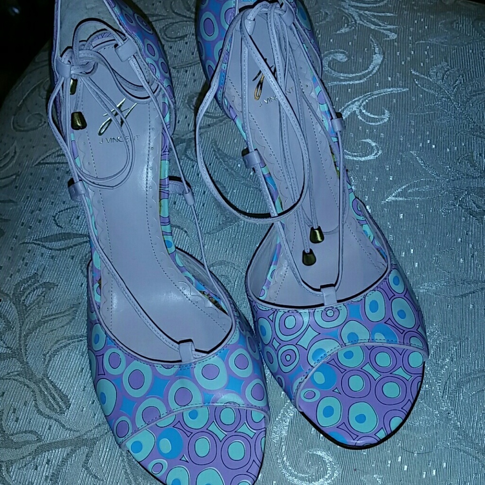 NEW J VINCENT MARILYN BLUE ALL LEATHER WEDGE HEELS - Picture 6 of 7